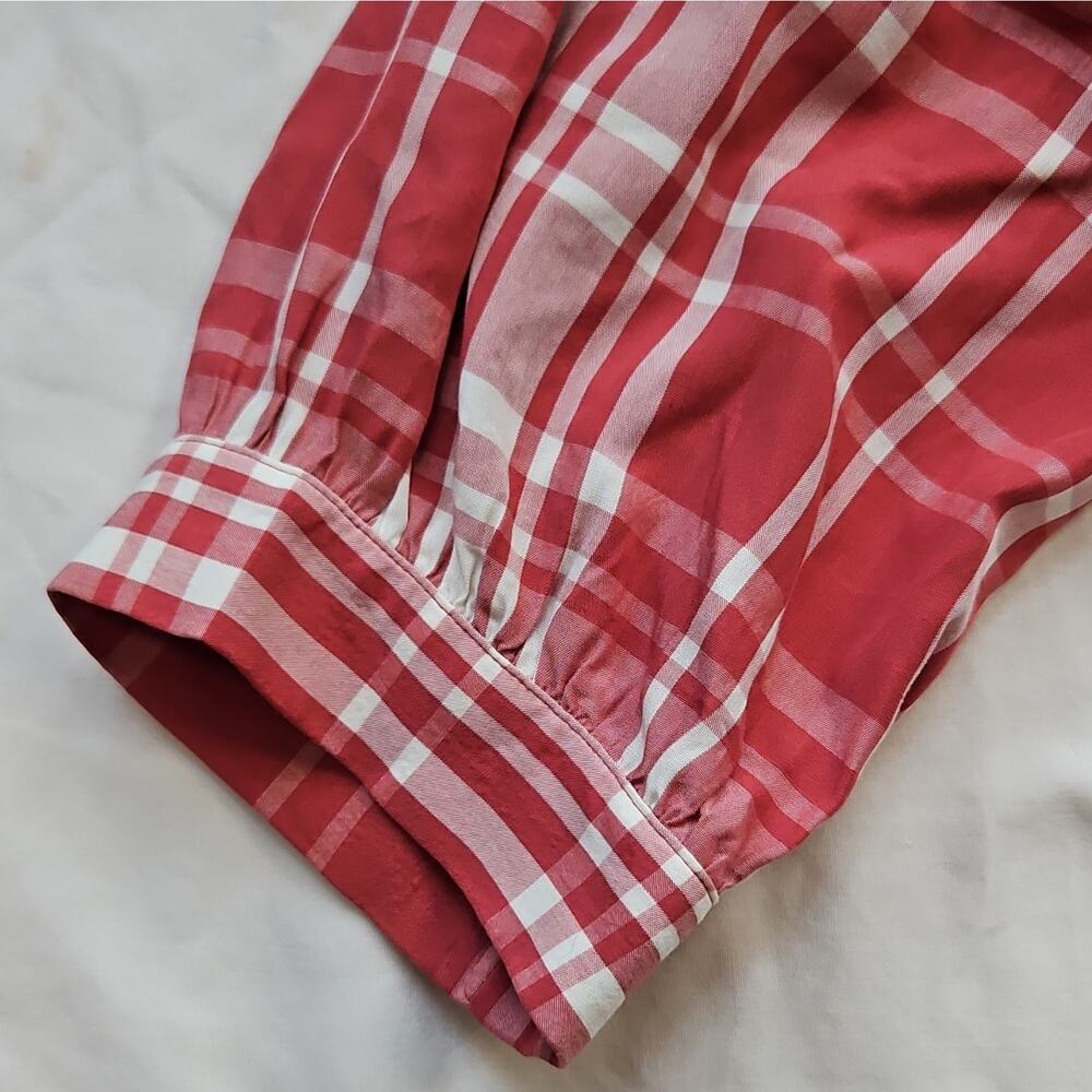 Old Navy Plaid Button Long Sleeve Blouse Red White Women's XL - Picture 3 of 8